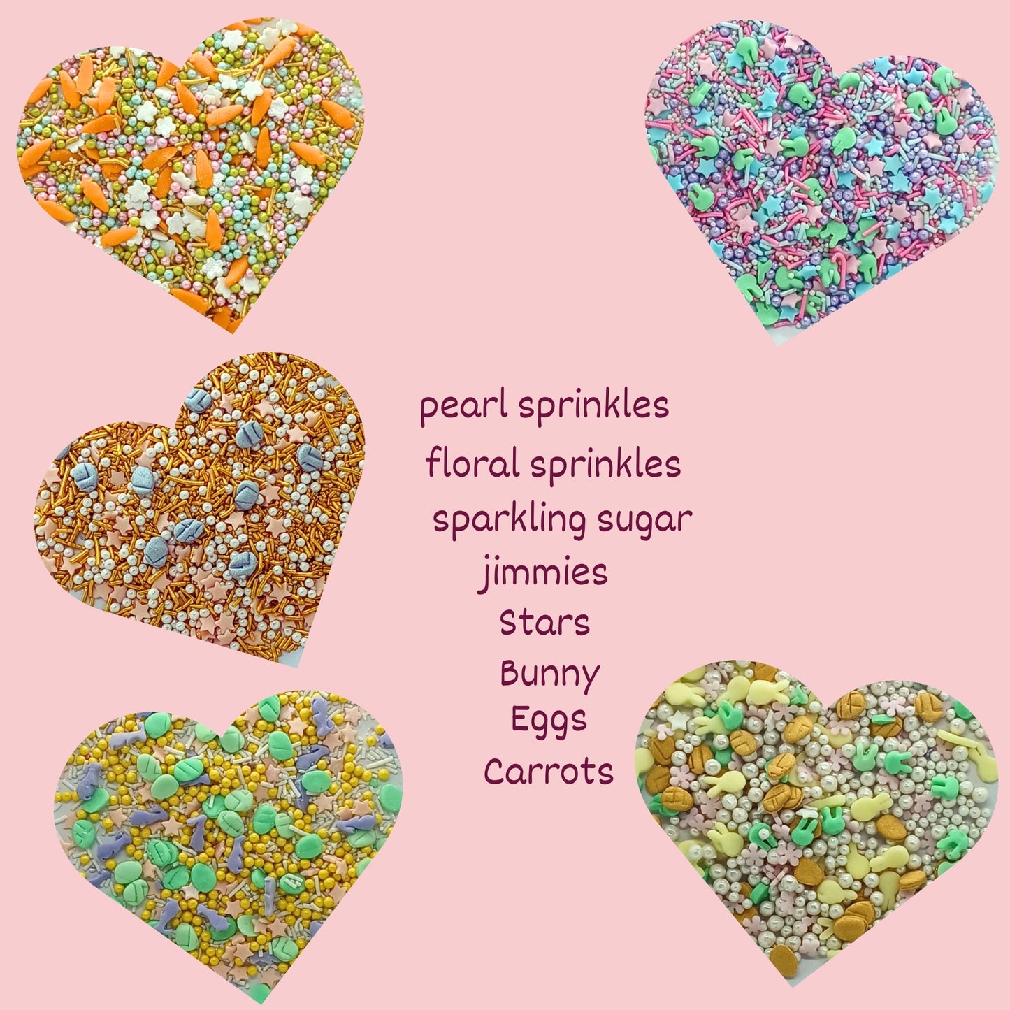 Confect Easter Sprinkles Edible |  White, Pink and Gold Pearls, vermicelli , Easter Bunny & Stars Pack of 5 (EAST 12) - 100Gms