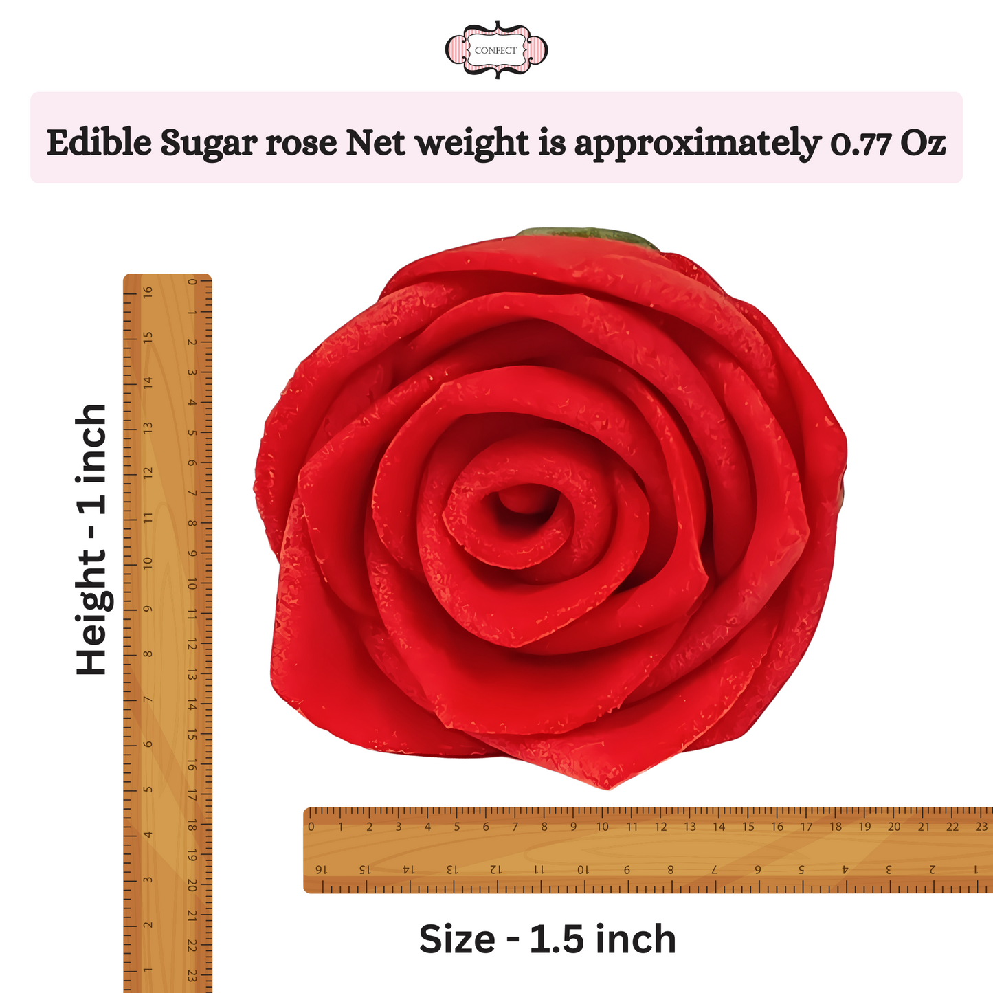 Confect Sugar Roses Topper | Sugar Roses for cake decorations | Red Edible Roses - Pack of 12