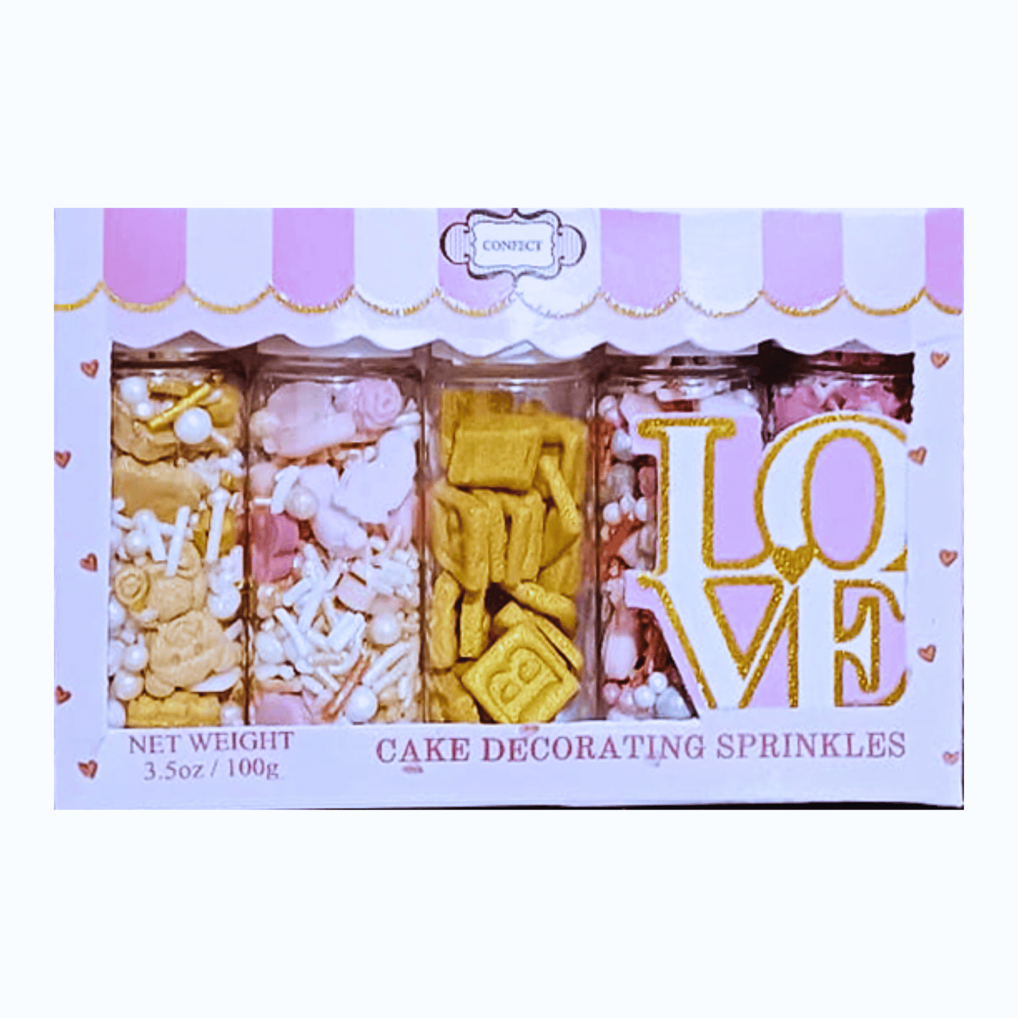 Confect Girls Baby Shower Sprinkles | Edible Sprinkles | Mix Silver, Gold & Blush pink Sprinkles Pack of 5 (BABY SHOWER -21)