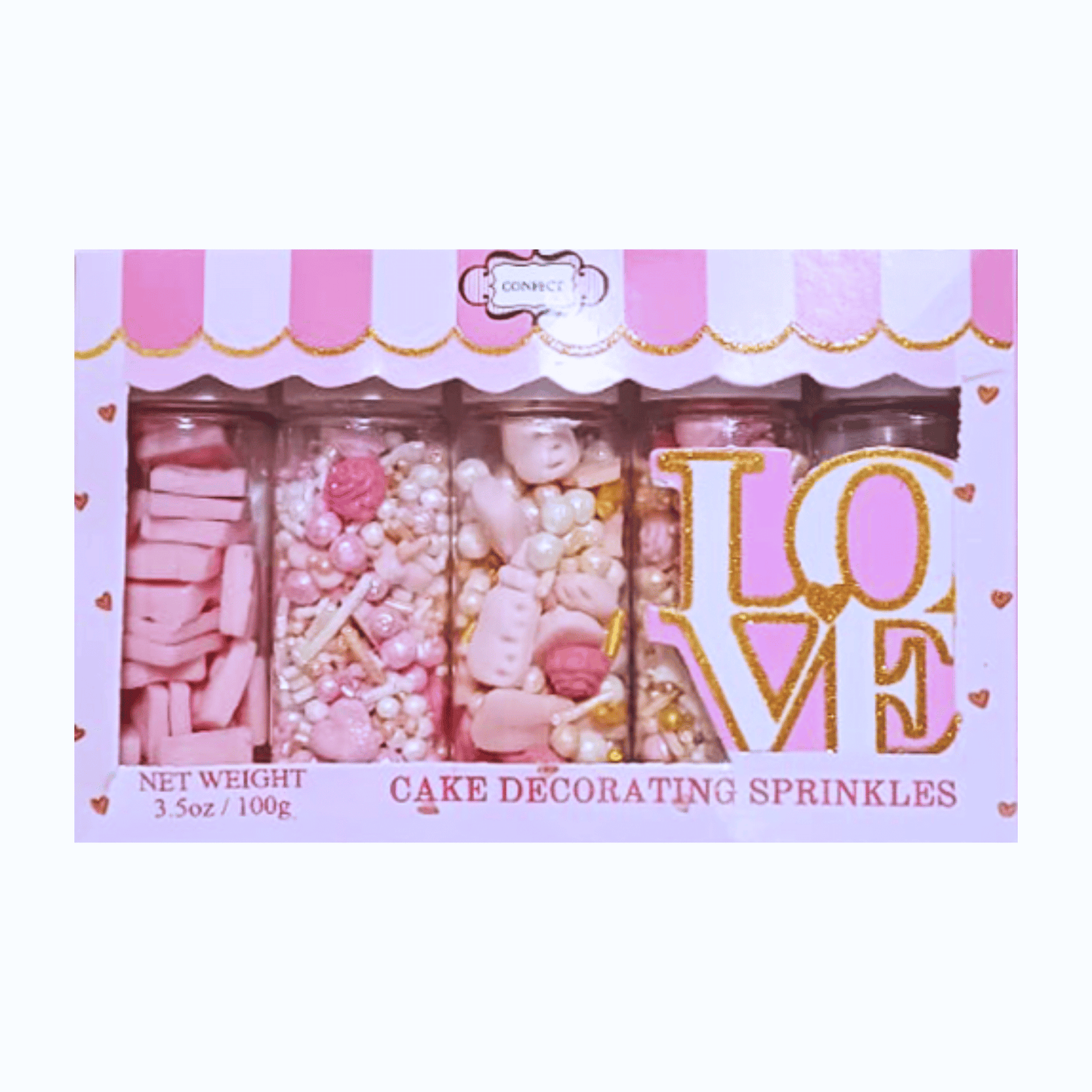 Confect Girls Baby Shower Sprinkles | Edible Sprinkles | Mix Heart, Teddy, Baby Feed Bottle & Baby Feet Sprinkles Pack of 5 (BABY SHOWER -24)