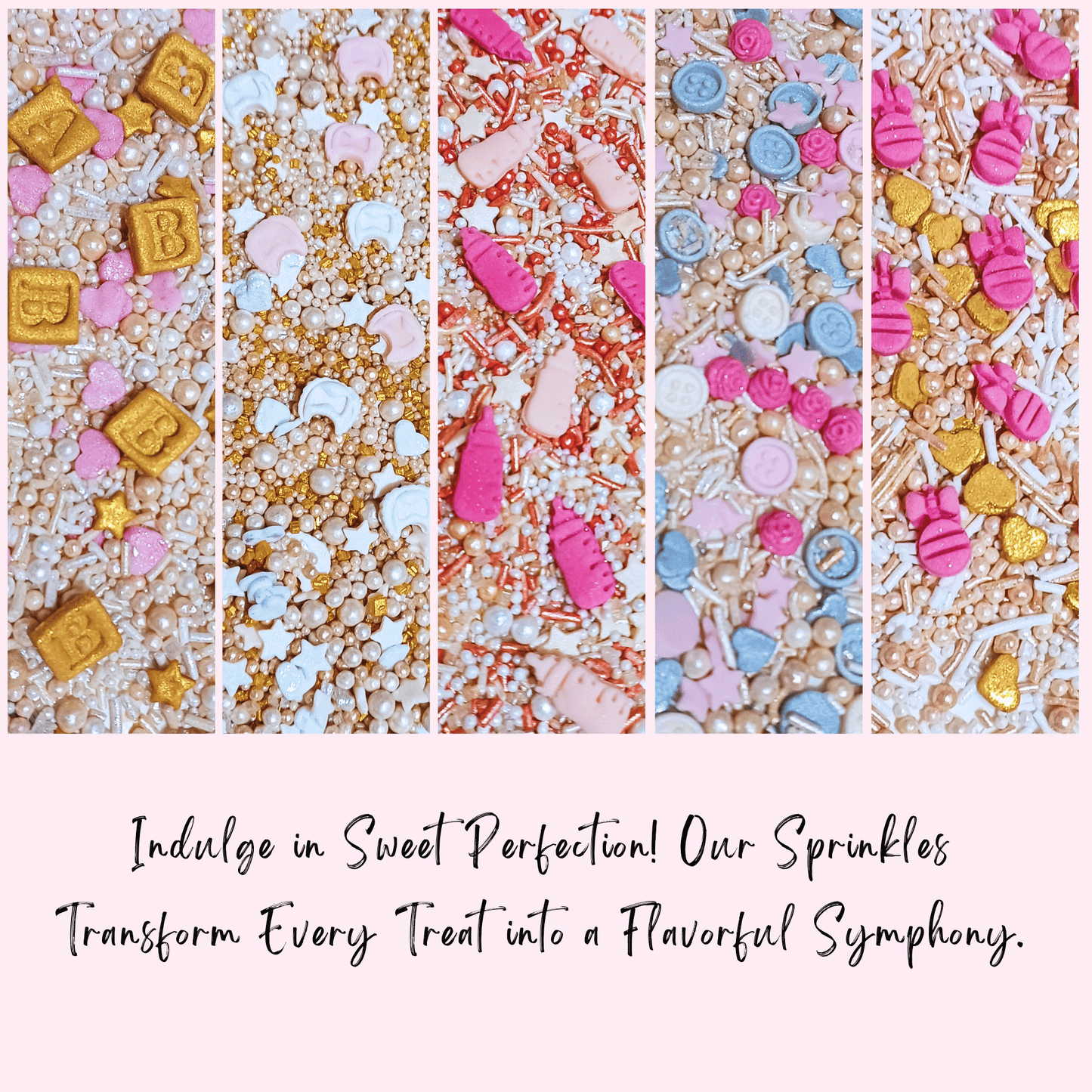 Confect Girls Baby Shower Sprinkles | Mix Heart, Teddy, Baby Feed Bottle & Baby Feet Sprinkles Pack of 5 (BABY SHOWER -17)