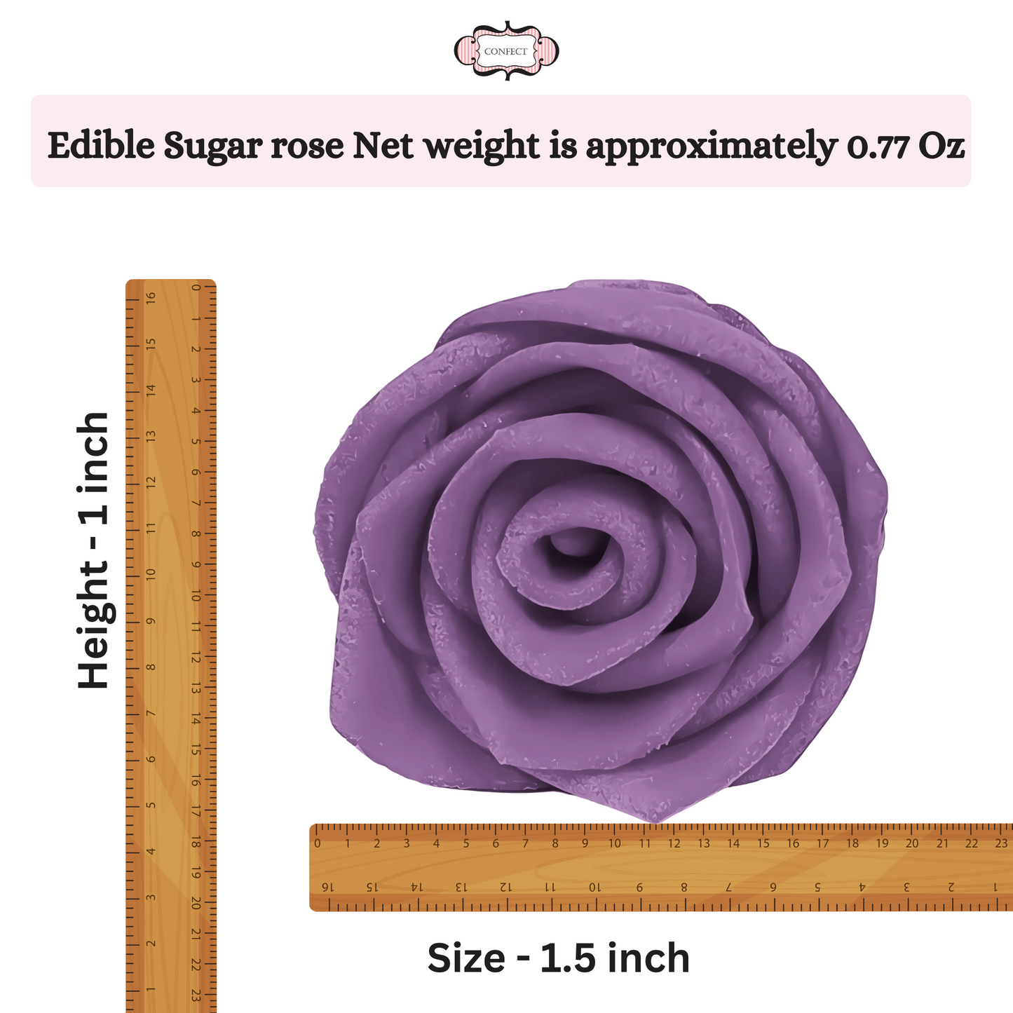 Confect Sugar Roses Topper | Sugar Roses for cake decorations | Edible True Purple Roses - Pack of 12