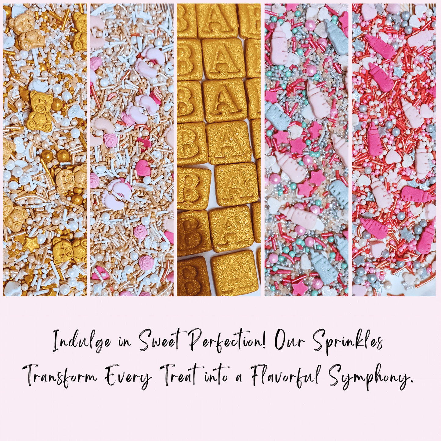Confect Girls Baby Shower Sprinkles | Edible Sprinkles | Mix Silver, Gold & Blush pink Sprinkles Pack of 5 (BABY SHOWER -21)