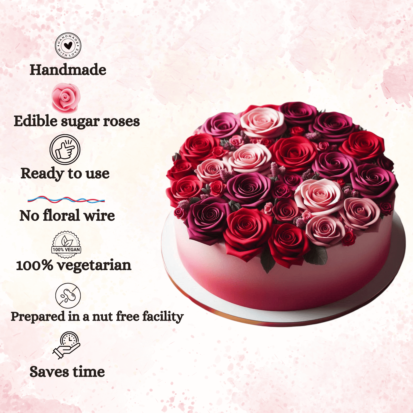 Confect Sugar Roses Topper | Sugar Roses for cake decorations | Cupcakes & Doughnut Edible Toppers | ombre -2 - Pack of 12