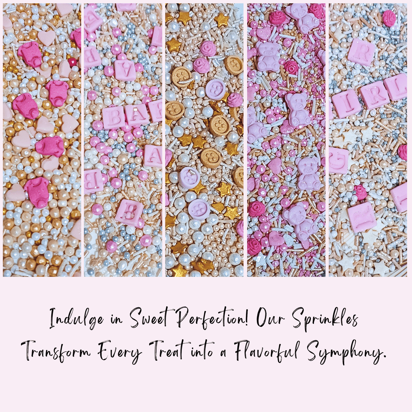 Confect Girls Baby Shower Sprinkles | Mix Heart, Teddy, Baby Feed Bottle & Baby Feet Sprinkles Pack of 5 (BABY SHOWER -15)