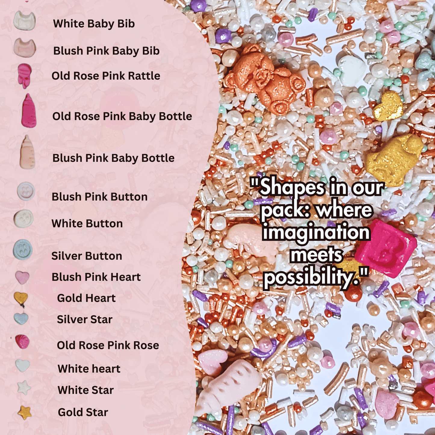 Confect Girls Baby Shower Sprinkles | Mix Heart, Teddy, Baby Feed Bottle & Baby Feet Sprinkles Pack of 5 (BABY SHOWER -17)