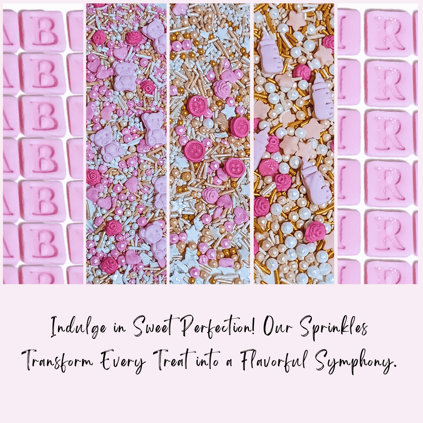 Confect Girls Baby Shower Sprinkles | Edible Sprinkles | Mix Heart, Teddy, Baby Feed Bottle & Baby Feet Sprinkles Pack of 5 (BABY SHOWER -24)