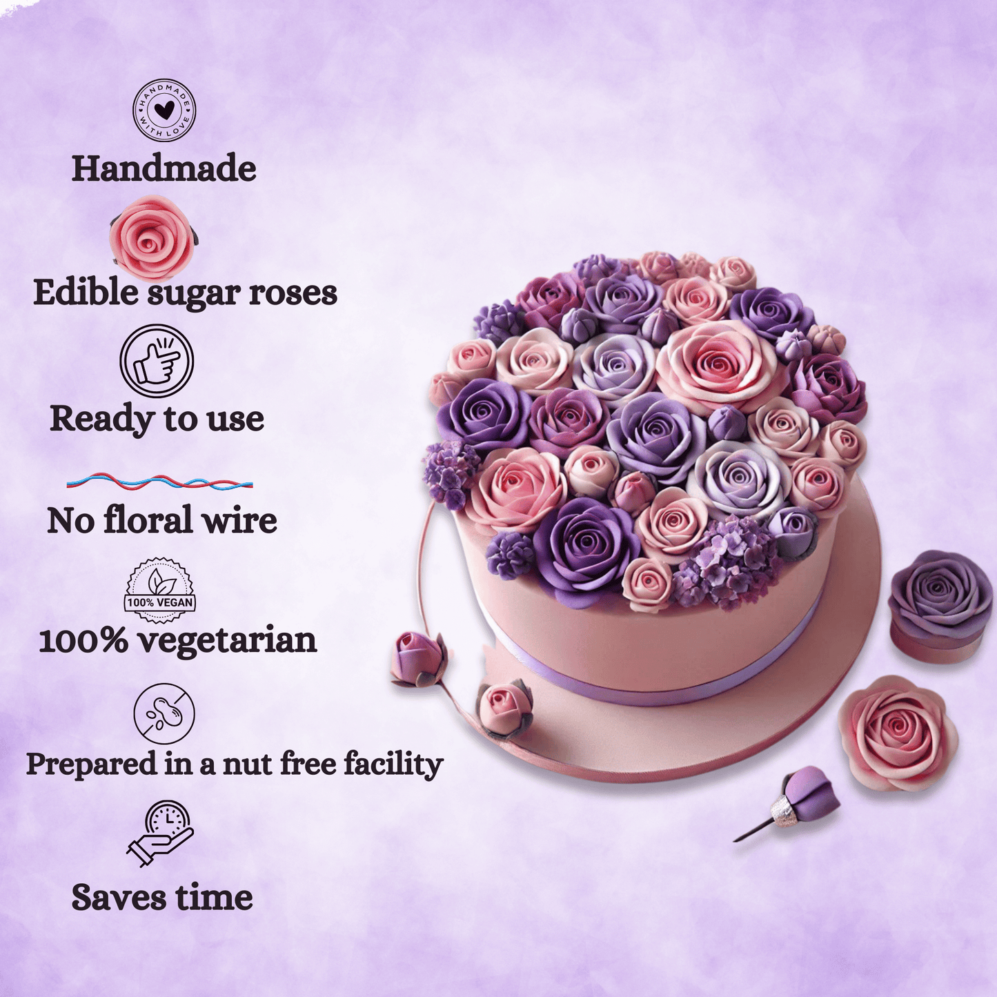 Confect Sugar Roses Topper | Sugar Roses for cake decorations | Cupcakes & Doughnut Edible Toppers | ombre -4 - Pack of 12