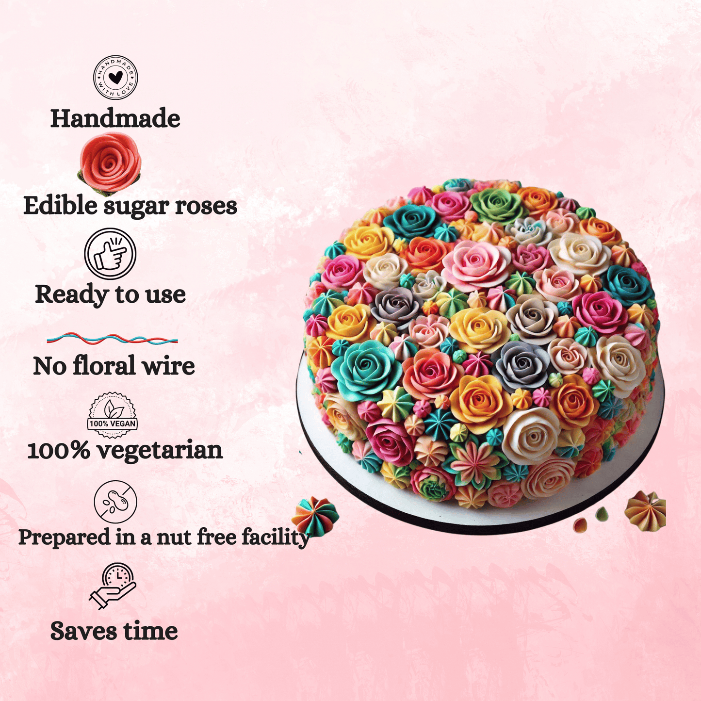 Confect Sugar Roses Topper | Sugar Roses for cake decorations | Cupcakes & Doughnut Edible Toppers | ombre -5 - Pack of 12