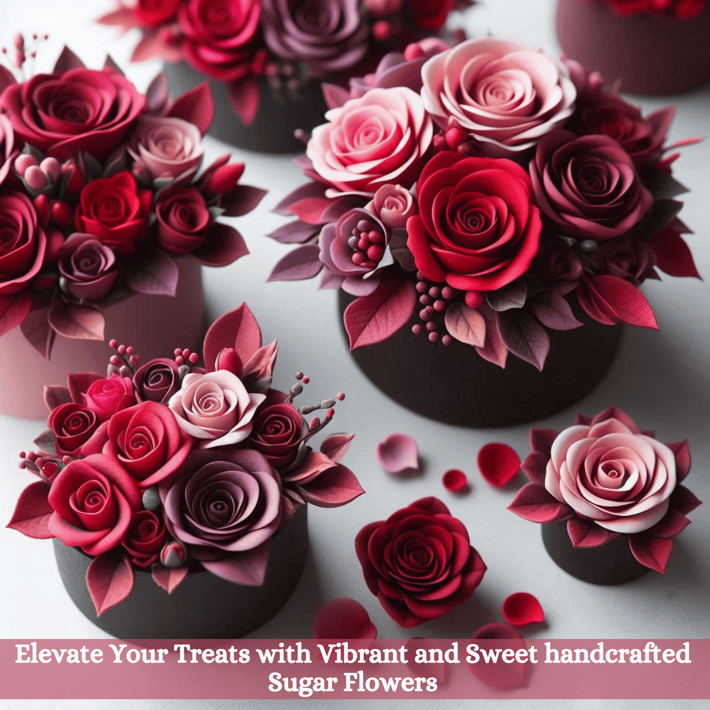 Confect Sugar Roses Topper | Sugar Roses for cake decorations | Cupcakes & Doughnut Edible Toppers | ombre -2 - Pack of 12