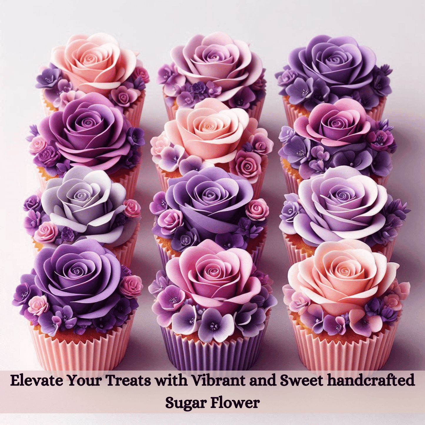 Confect Sugar Roses Topper | Sugar Roses for cake decorations | Cupcakes & Doughnut Edible Toppers | ombre -4 - Pack of 12
