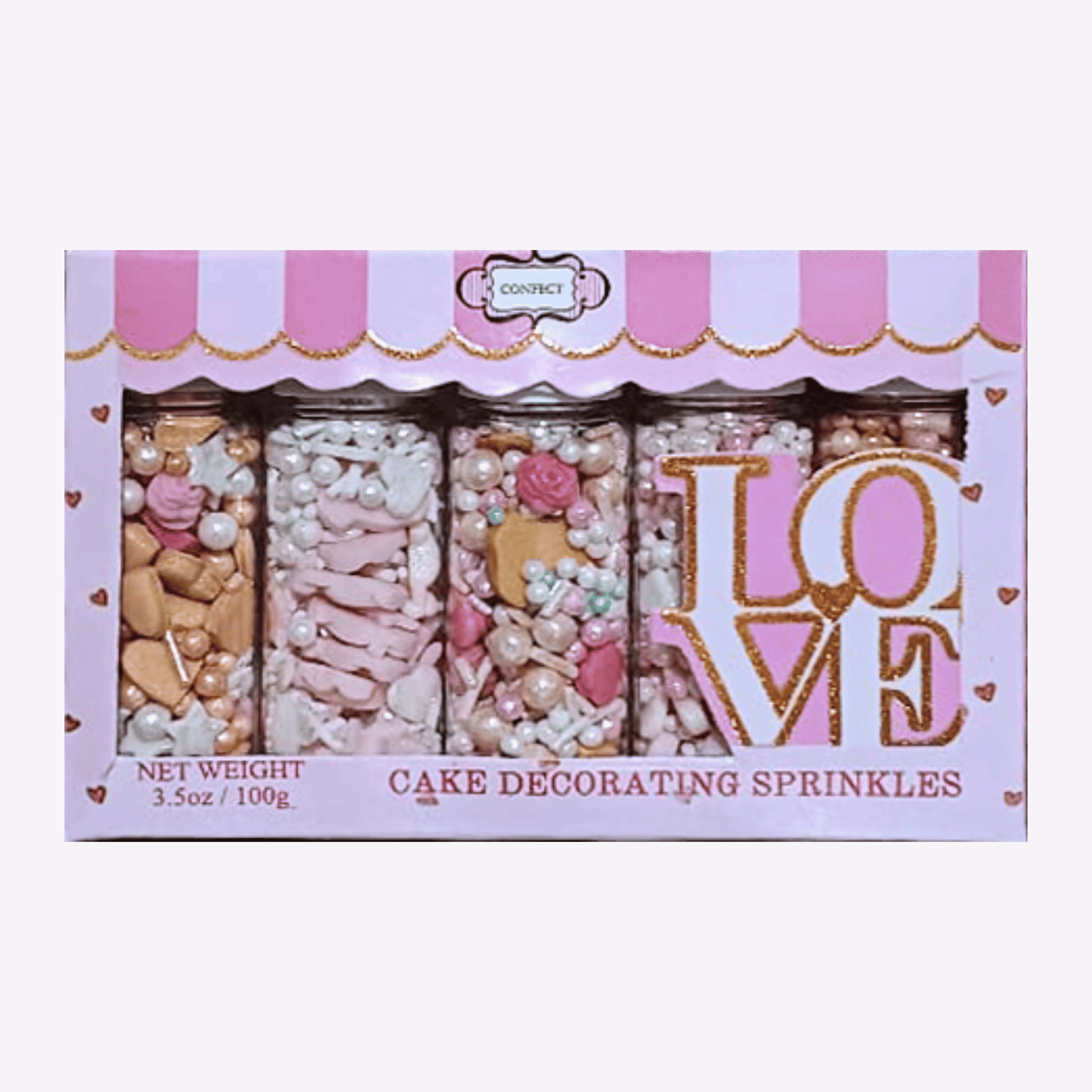 Confect Girls Baby Shower Sprinkles | Edible Sprinkles | Mix Heart, Teddy, Baby Feed Bottle & Baby Feet Sprinkles Pack of 5 (BABY SHOWER -18)