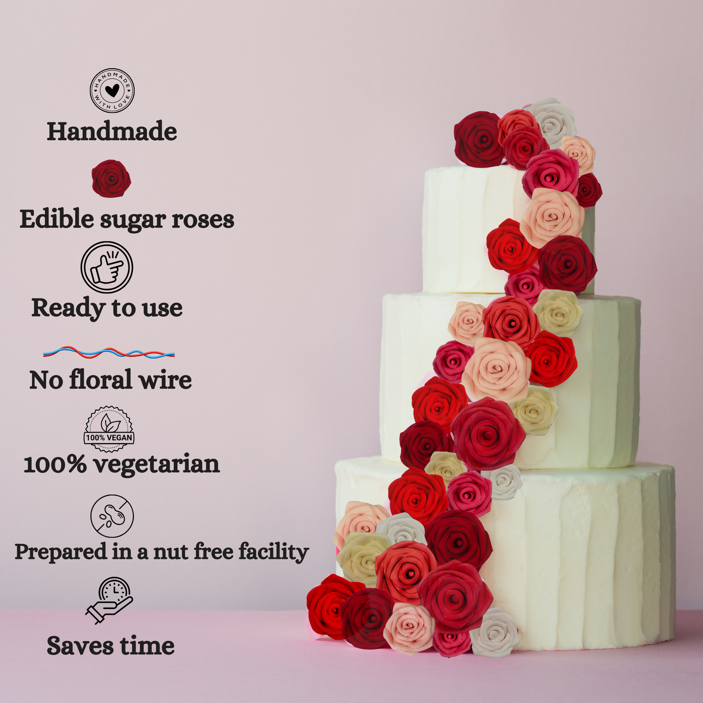 Confect Sugar Roses Topper | Sugar Roses for cake decorations | Edible Rich Deep Burgandy Rose - Pack of 12