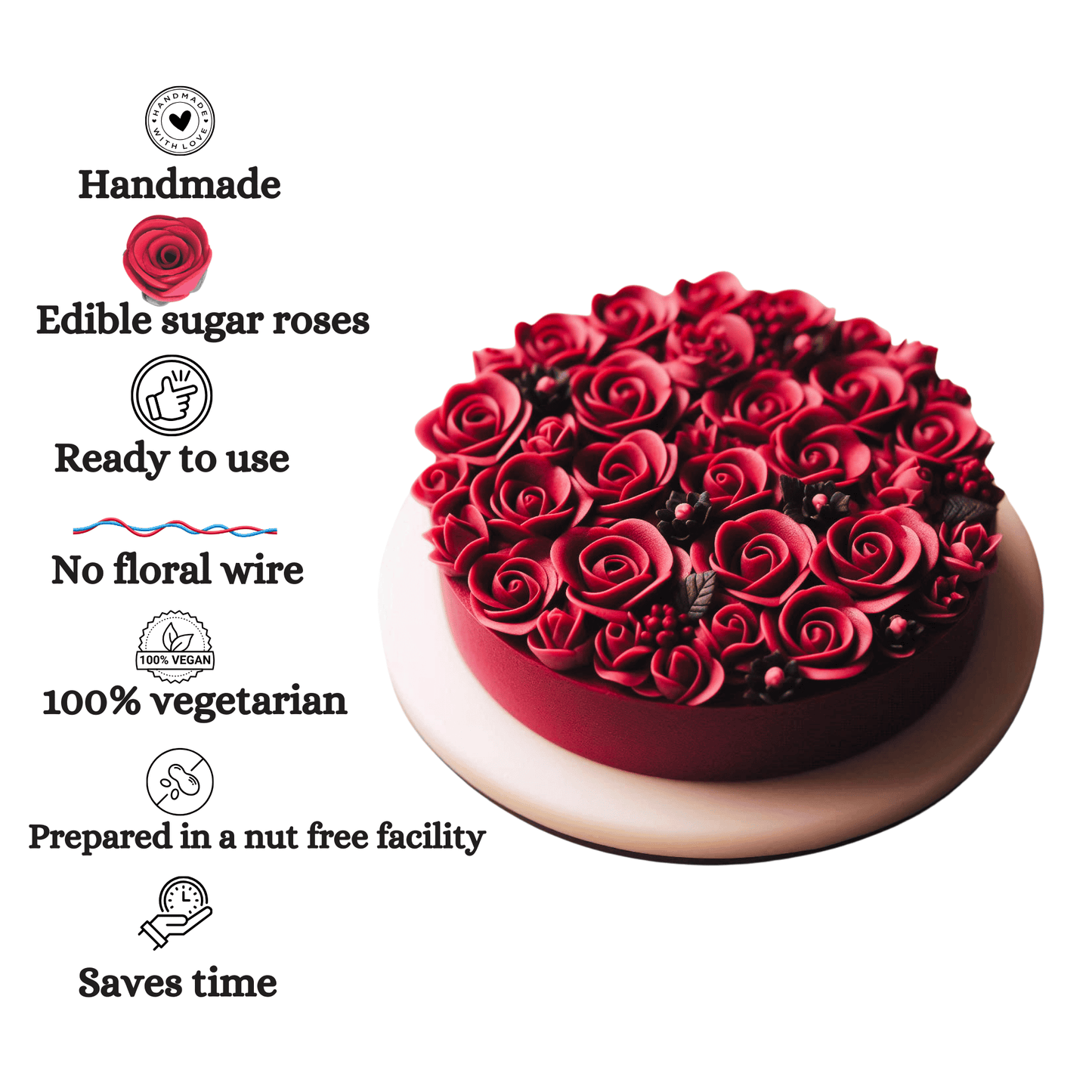 Confect Sugar Roses Topper | Sugar Roses for cake decorations | Edible Crimson Pink Roses - Pack of 12