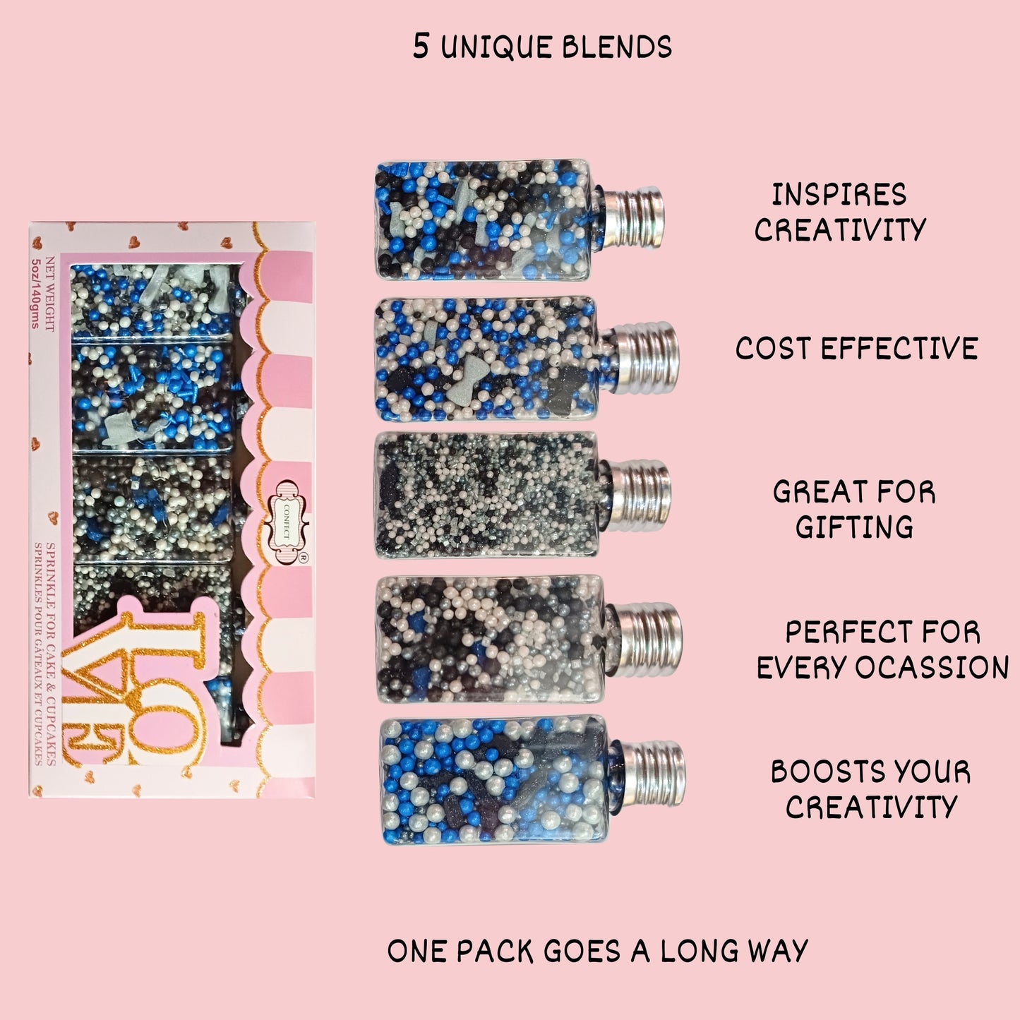 Confect Best Dad Ever Sprinkles | Black, Blue & White Sprinkles Mix, (FD-02) - 100Gms