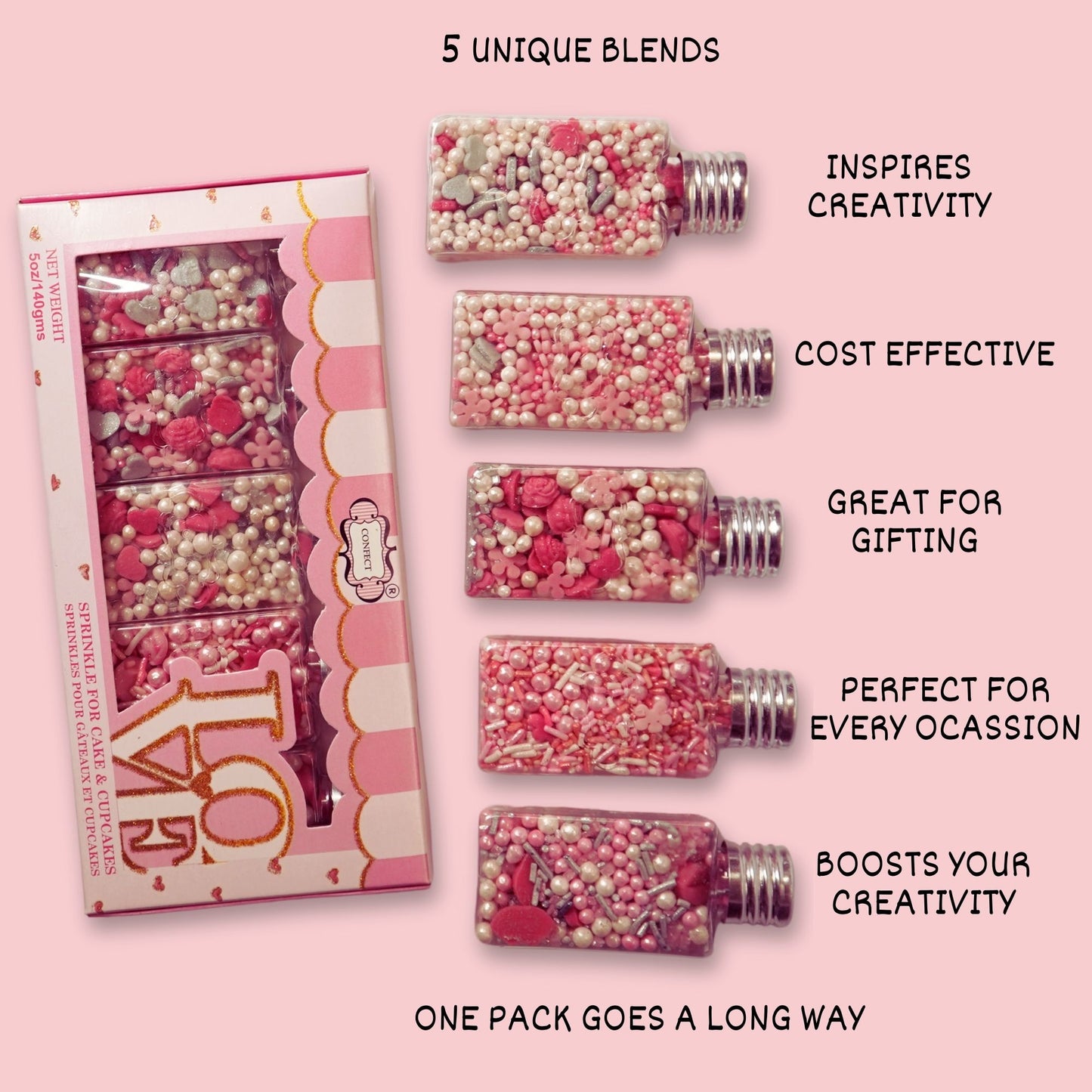 Confect Mother's Day Sprinkles | Silver Hearts & White Pearls , (MDAY-01) - 100Gms