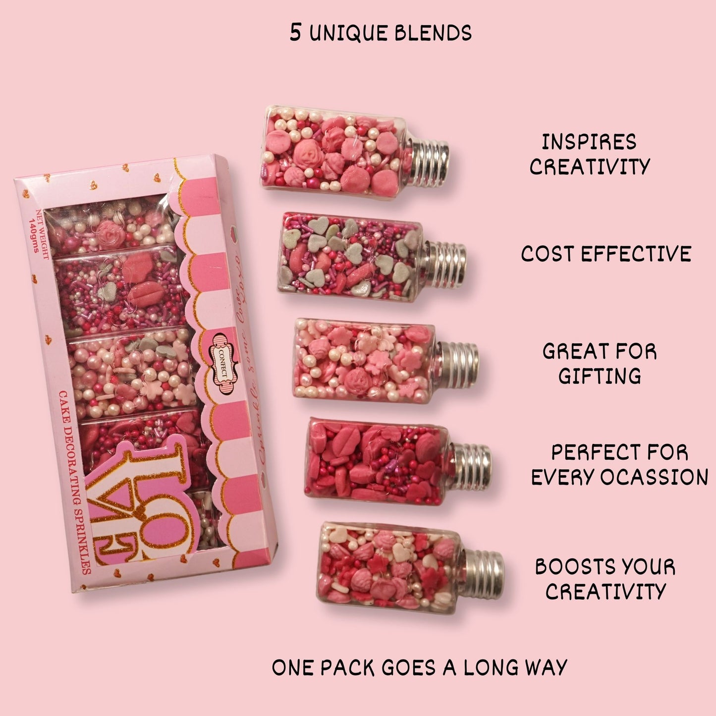 Confect Shimmering Charm Sprinkles I Silver Hearts & White Pearls, (MDAY-02) - 100Gms