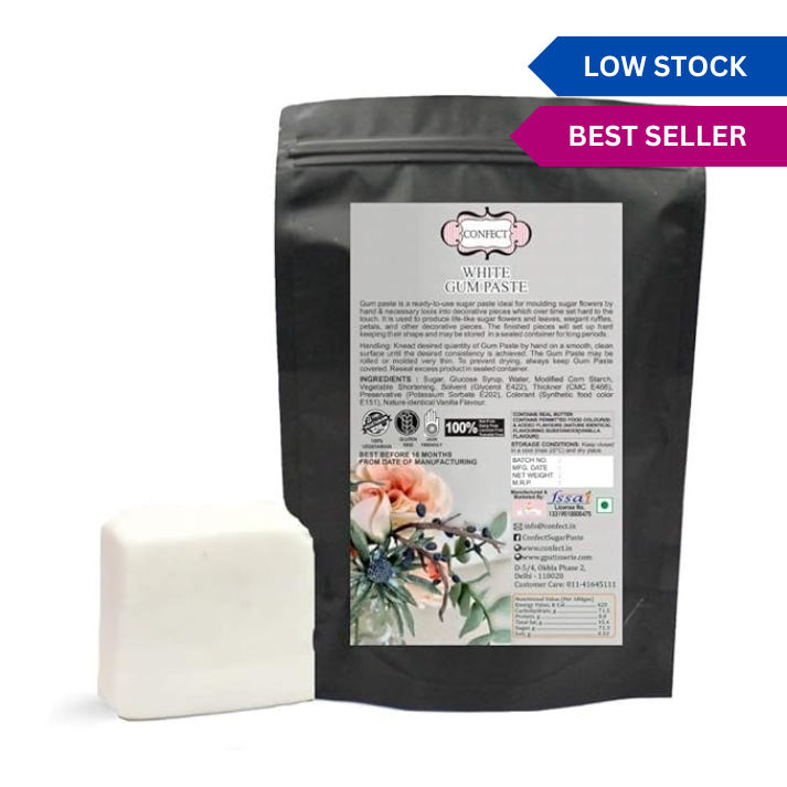 Confect Gum Paste for Cakes Fondant Chefs Choice for Cake Decorating | White Gum Paste - 1Kg