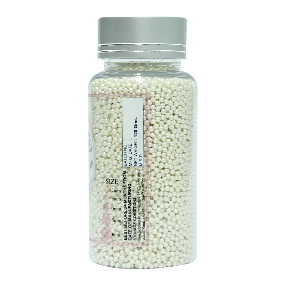 White Disco Balls Sprinkles 2 MM 120 Gms