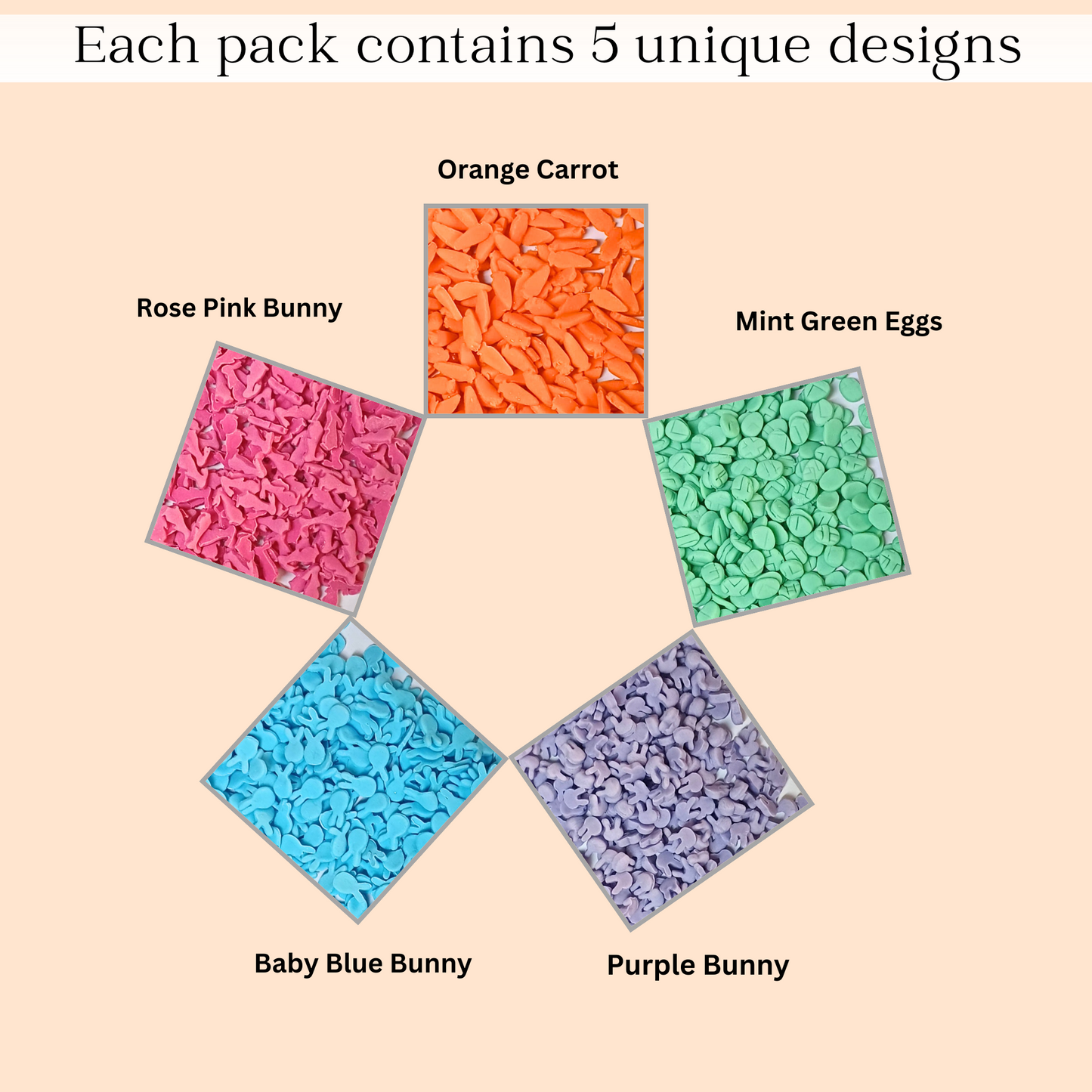 Confect Bunny Sprinkles | Orange, Silver and Sky Blue, Red Sprinkles Pack of 5 (EAST 9) - 100Gms