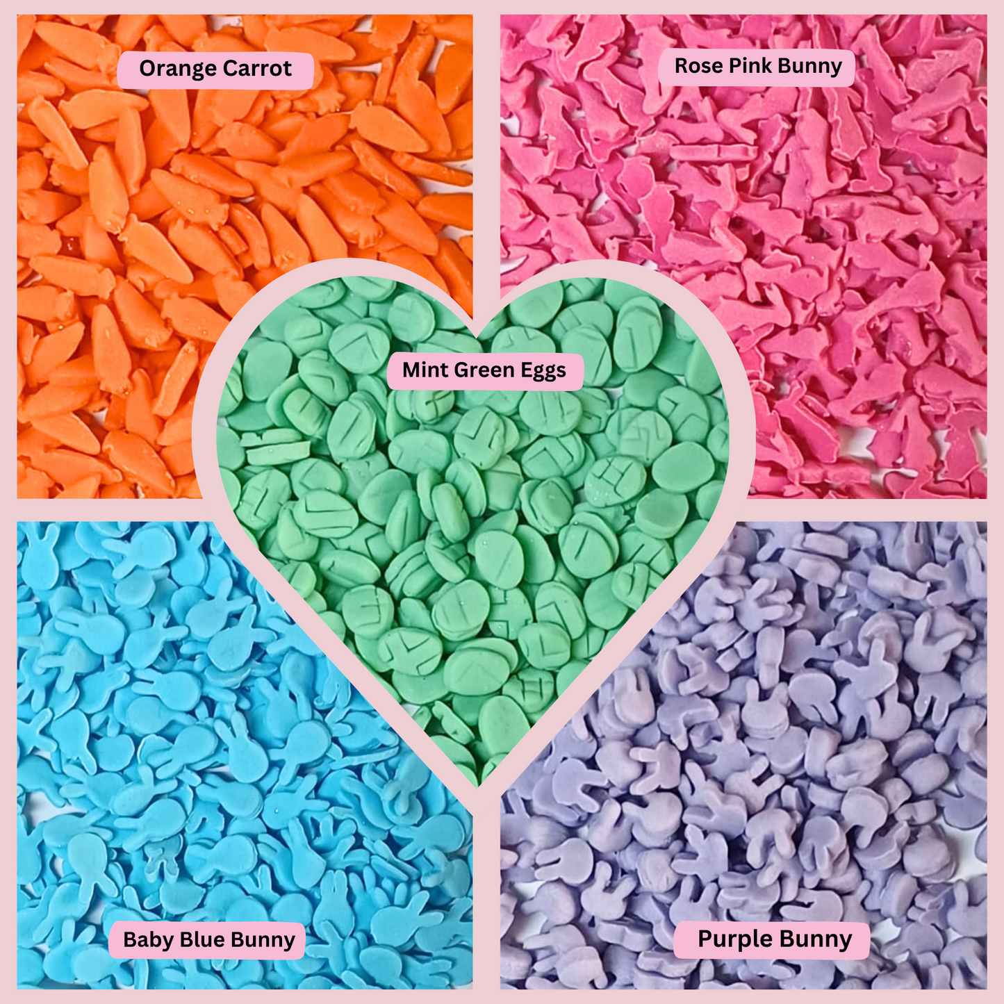 Confect Bunny Sprinkles | Orange, Silver and Sky Blue, Red Sprinkles Pack of 5 (EAST 9) - 100Gms
