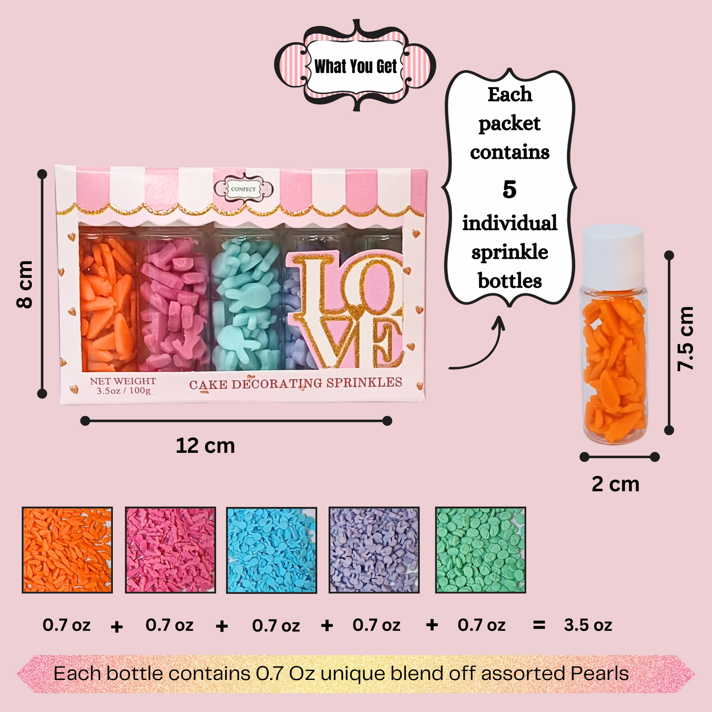 Confect Bunny Sprinkles | Orange, Silver and Sky Blue, Red Sprinkles Pack of 5 (EAST 9) - 100Gms