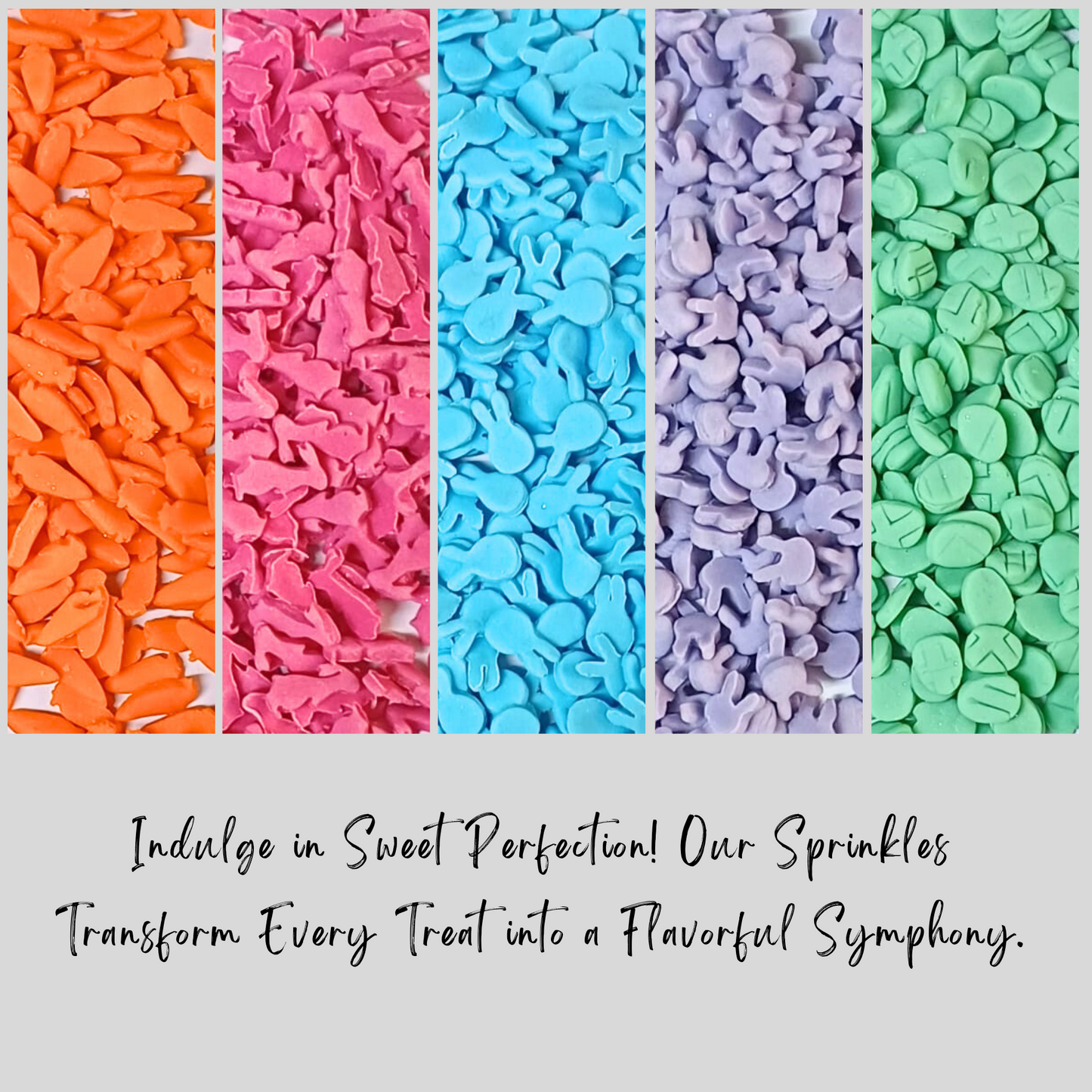 Confect Bunny Sprinkles | Orange, Silver and Sky Blue, Red Sprinkles Pack of 5 (EAST 9) - 100Gms