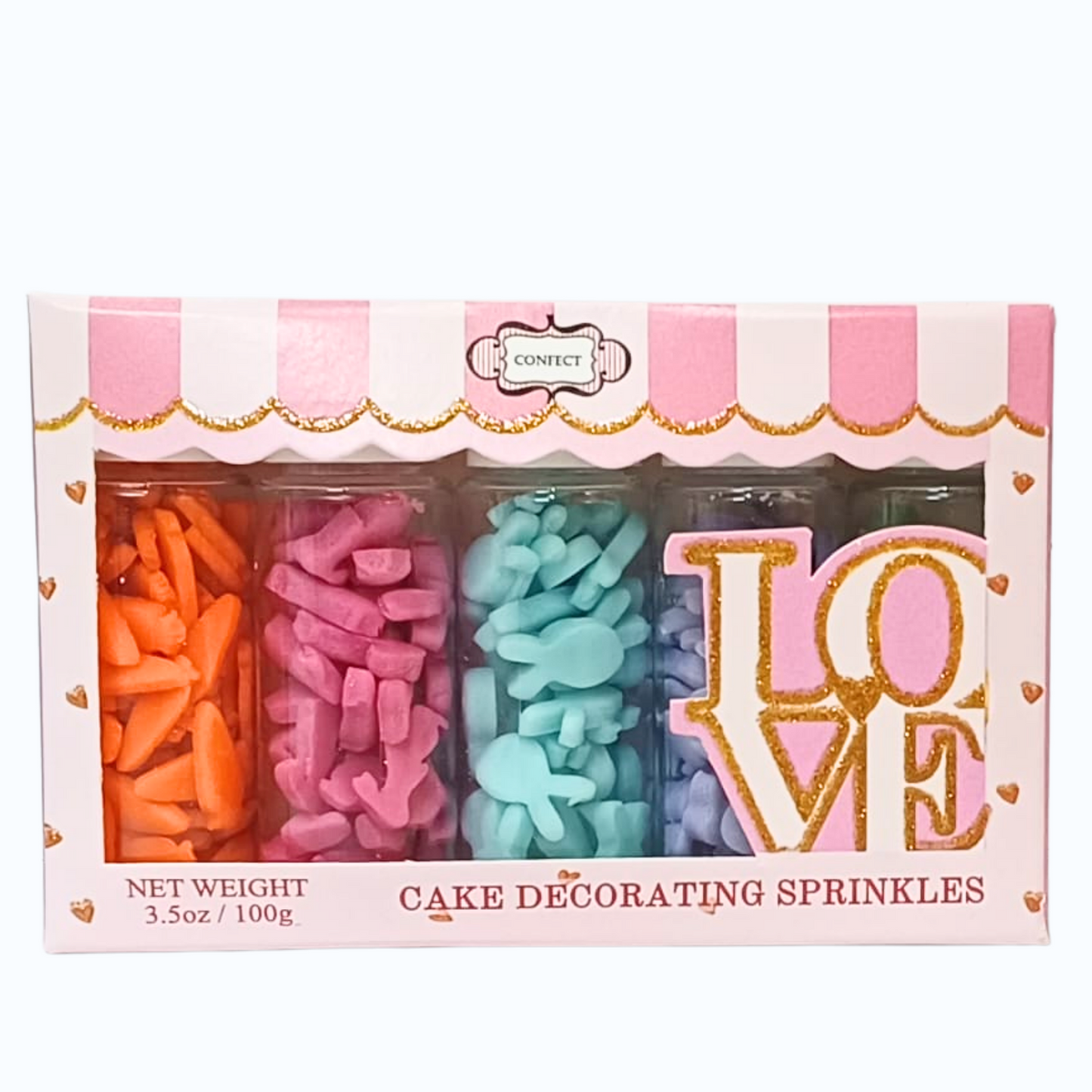 Confect Bunny Sprinkles | Orange, Silver and Sky Blue, Red Sprinkles Pack of 5 (EAST 9) - 100Gms