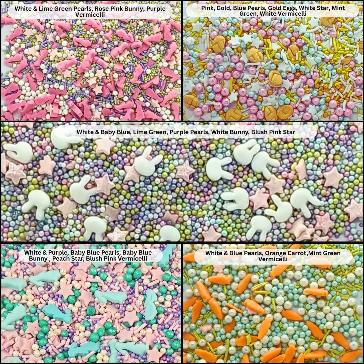 Confect Spring Sprinkles Edible | Vermecelli, Pearls & Stars Sprinkles Pack of 5 (EAST 4) - 100Gms