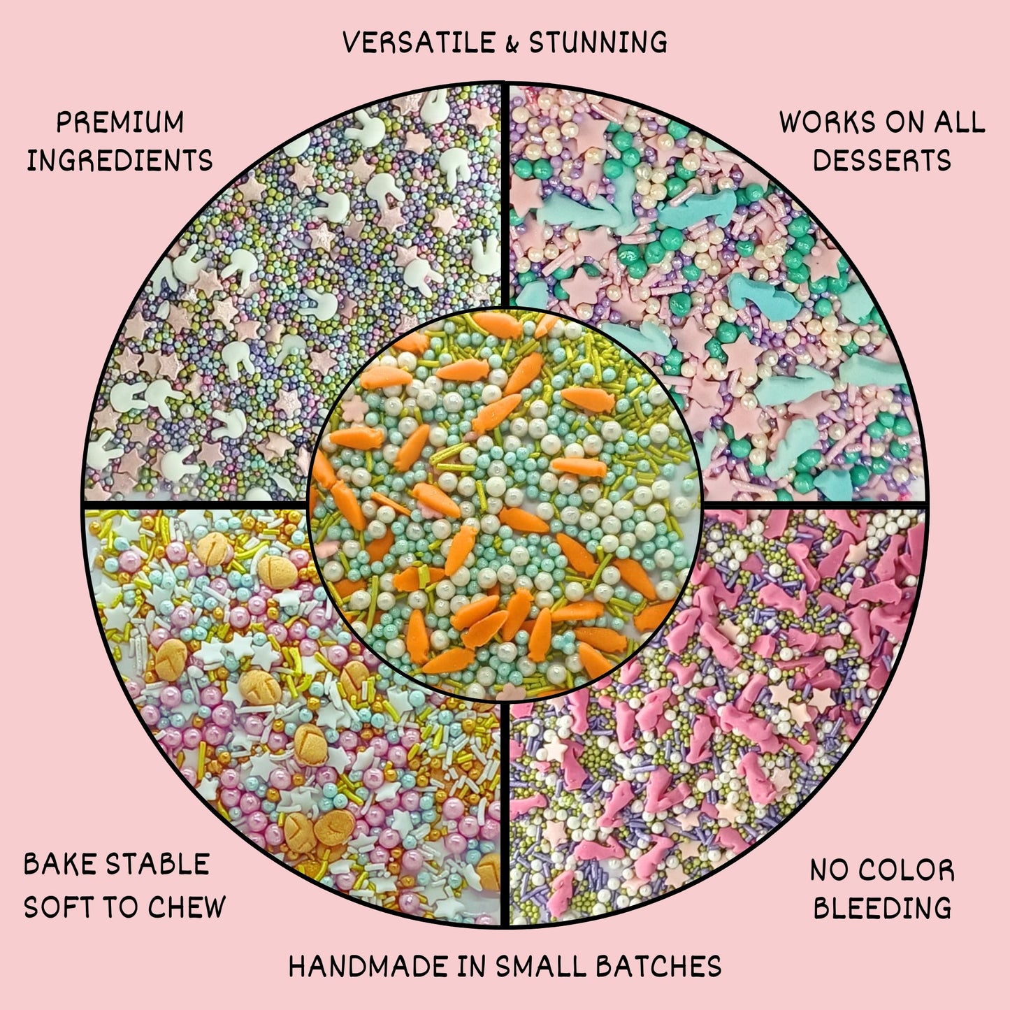 Confect Spring Sprinkles Edible | Vermecelli, Pearls & Stars Sprinkles Pack of 5 (EAST 4) - 100Gms