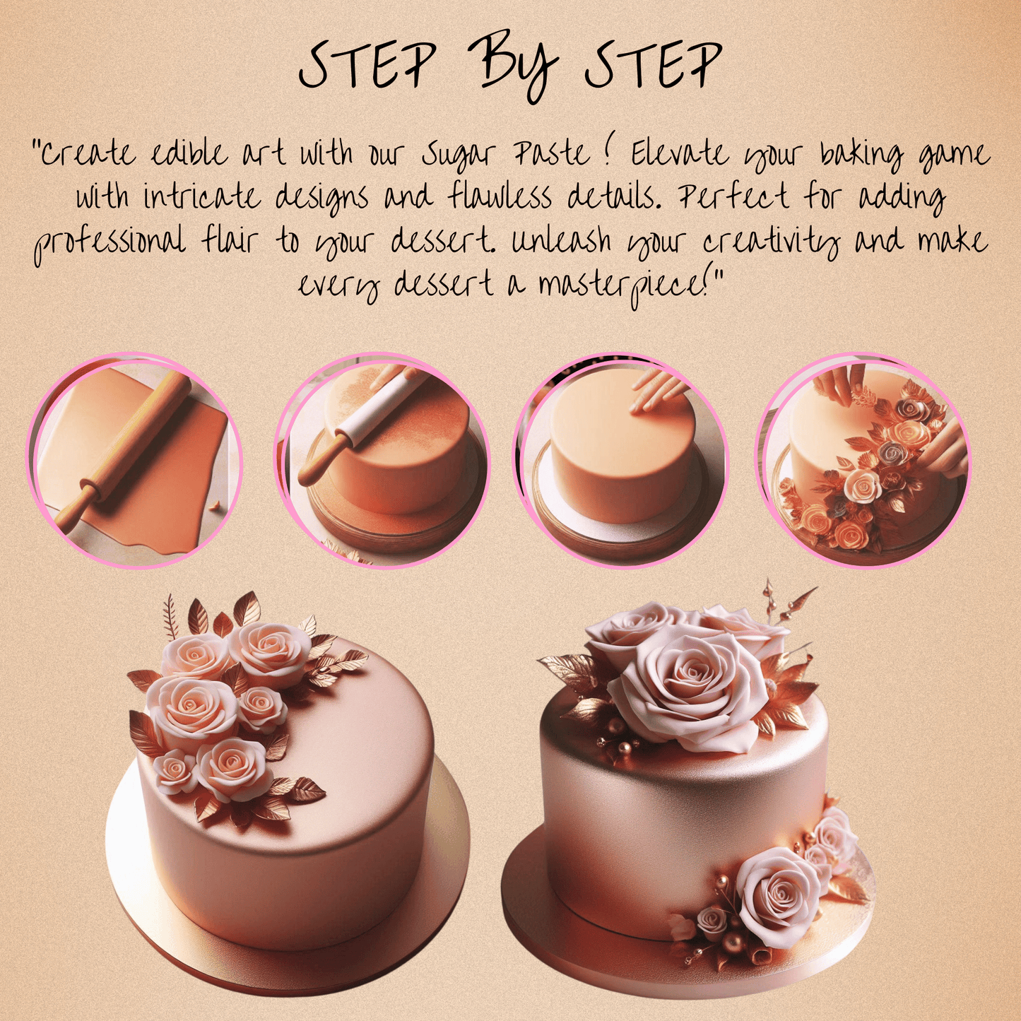 Rose Gold | Edible Metallic Sugar Paste 900 Gm