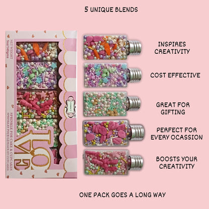 Confect Spring Sprinkles |  5 White, Pink and Sky Blue Pearls & Stars Pack of 5 (EAST 6) - 100Gms