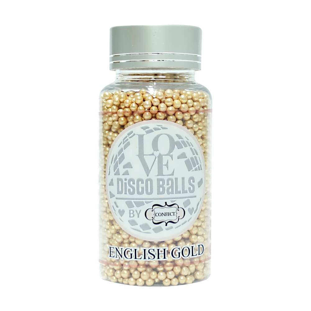 English Gold Disco Balls Sprinkles 3 MM 120 Gms