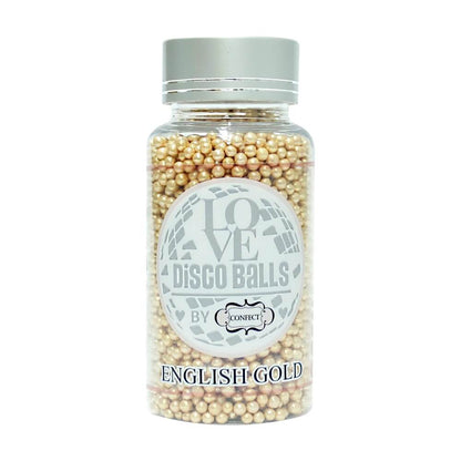 English Gold Disco Balls Sprinkles 3 MM 120 Gms
